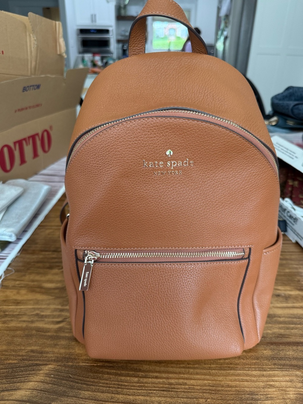 kate spade Leather Backpack in Cognac Brown with Gold Hardware